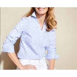 J. McLaughlin Fawn Button Down Long Sleeve Blue Top Swiss Dot Women's Small